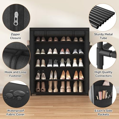 Zapatero con tapa, organizador de zapatos de 5 niveles para