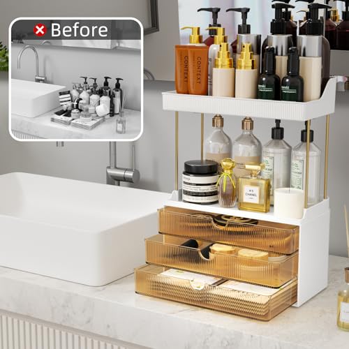 Organizador de maquillaje de 3 cajones de 2 niveles, organiz