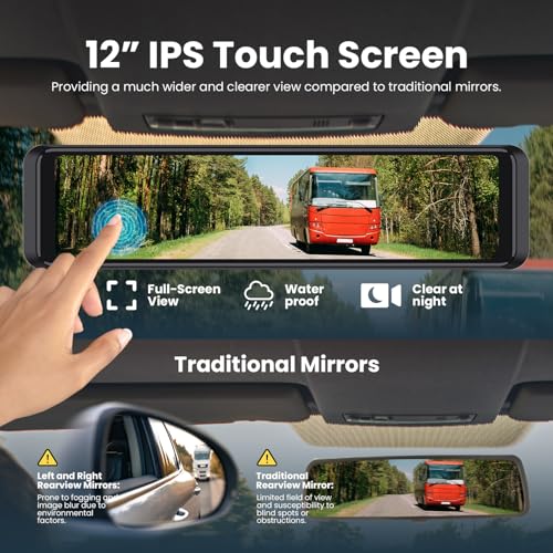 Dashcam espejo 4K con cámara trasera 2K, gran angular de 170