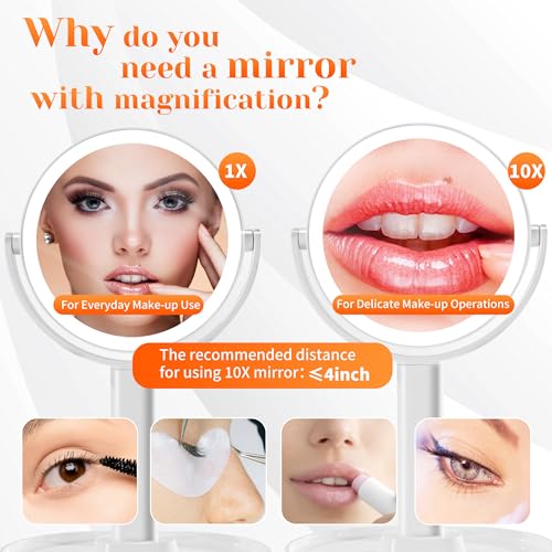 Espejo de maquillaje de tocador con luces, 10X/1X de doble c