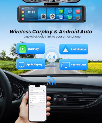Cámara de espejo retrovisor 4K con Carplay y Android Auto: 1