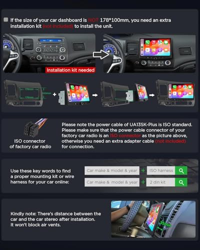 Eonon Estéreo de coche doble DIN de 6 GB+64 GB, receptor de