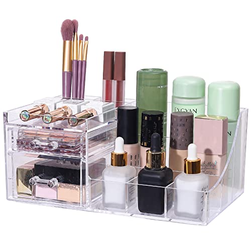 SuoXing Organizador de maquillaje acrílico con 2 cajones, or