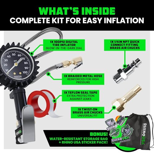Rhino USA Inflador de neumáticos con manómetro (0-100 PSI) –