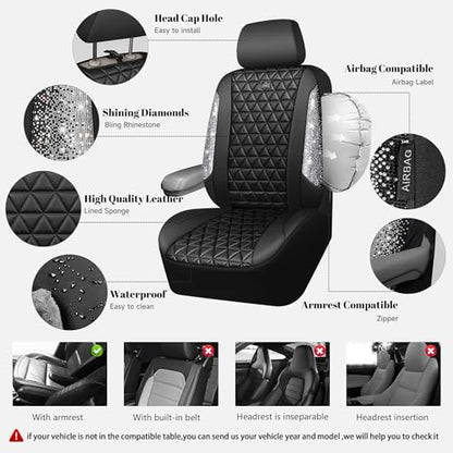 CAR PASS Bling Diamond Leather Car Seat Covers for 2 Front I