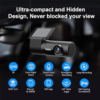 KAWA Dash Cam 2K, cámara WiFi para tablero de automóviles 14