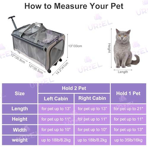 Transportador de gatos con ruedas de doble compartimento par