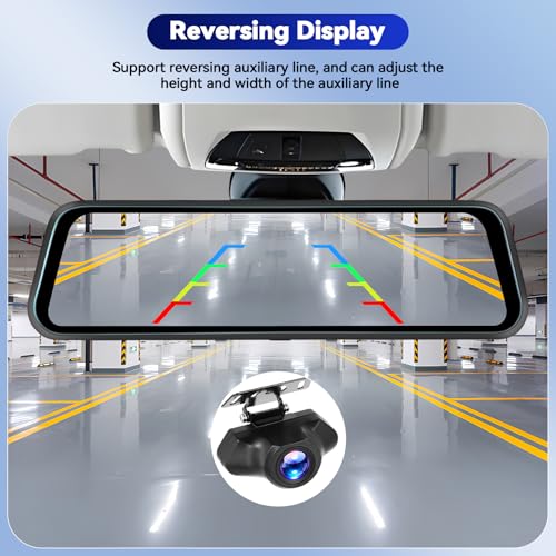 CAMECHO Cámara de espejo retrovisor, 9.66 pulgadas, Full HD
