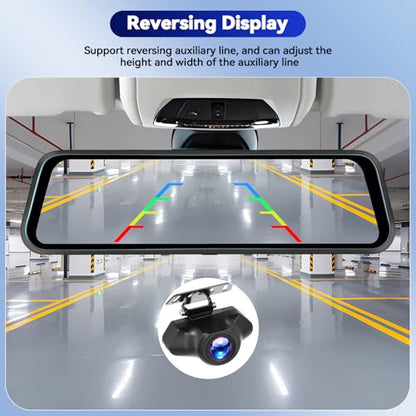 CAMECHO Cámara de espejo retrovisor, 9.66 pulgadas, Full HD