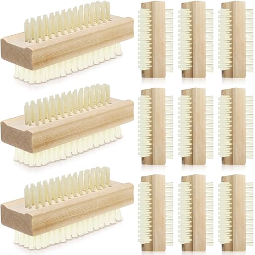 Patelai 12 Pack Wooden Nail Brush Two-sided Hand Fingernail