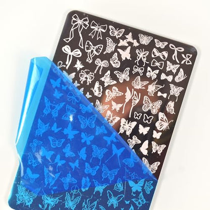 Placa de estampado de uñas, lazos de mariposa, diseño de cin