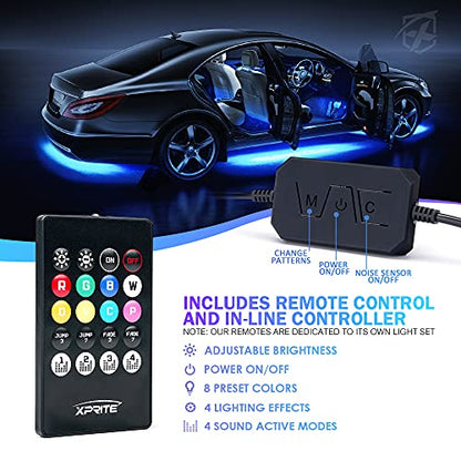 Xprite 8 tiras de luces LED RGB para automóvil, kit de luces