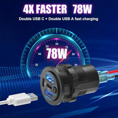 Cargador de coche con salida USB de 78 W, 4 puertos y 12 V,