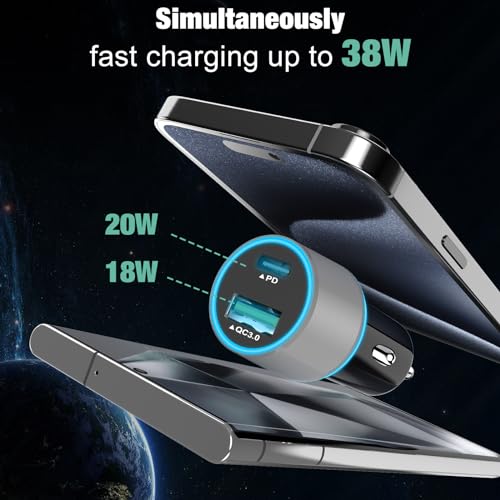 Paquete de 2 cargadores de coche USB C de 38 W de carga rápi