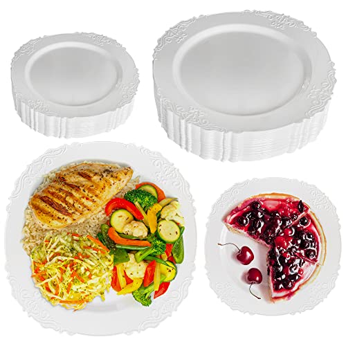 Zlion Juego de platos desechables blancos de 60 piezas, eleg