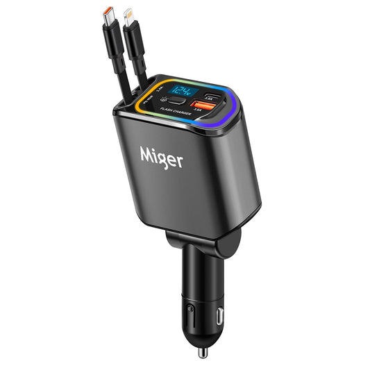 Miger Cargador retráctil de coche 4 en 1,100 W cargador de c