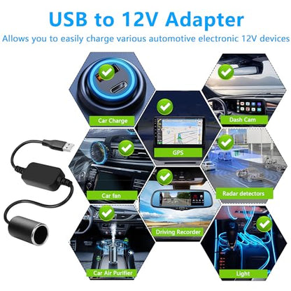 CERRXIAN 1ft USB A Male to 12V 18W Car Cigarette Lighter Soc
