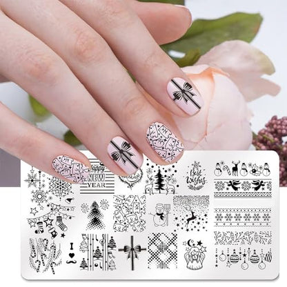 Juego de 6 sellos de uñas de Navidad de acero inoxidable, pl