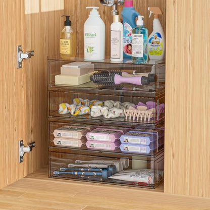 Organizador de maquillaje apilable transparente de 3 niveles