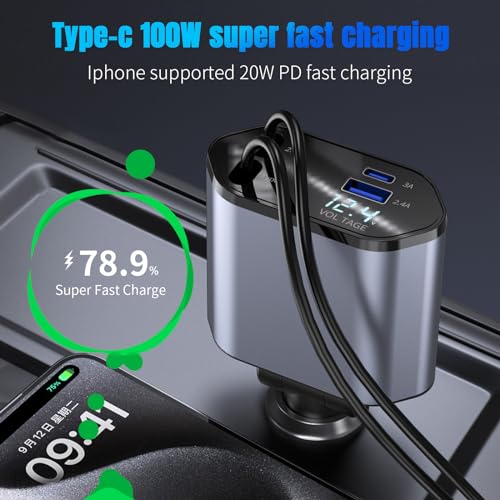 Cargador retráctil para automóvil, cargador de teléfono rápi