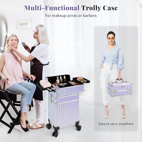 Estuche de tren de maquillaje rodante 3 en 1, carrito profes