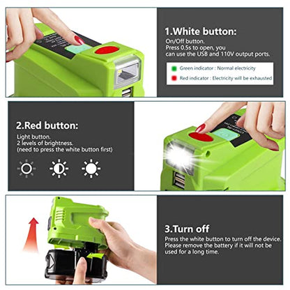 Inversor de corriente portátil para batería RYOBI de 18 V, i
