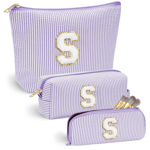 YOOLIFE Bolsa de maquillaje con inicial de 3 unidades, bolsa