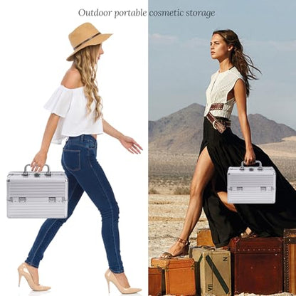 Estuches de tren cosméticos, 6.69"x6.69"x9.84", Plateado (sl