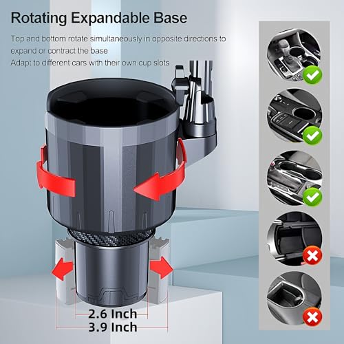 Expansor de portavasos para automóvil, 2 en 1 giratorio de 3