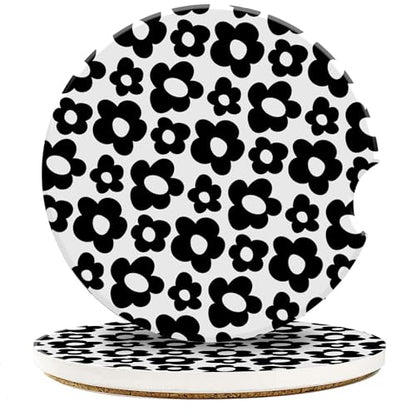 Posavasos para automóvil, diseño abstracto de flores negras