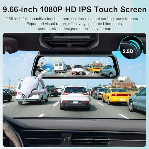 NHOPEEW Cámara de espejo retrovisor 4K de 9.66 pulgadas, pan