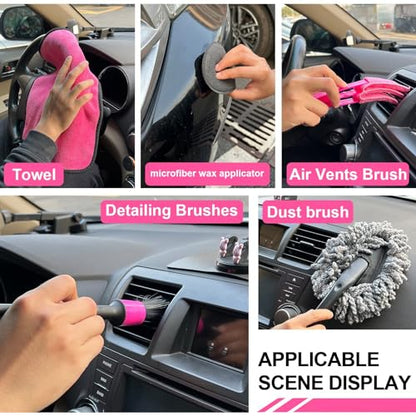 Cepillo de lavado de coche rosa de 62 pulgadas con mango lar