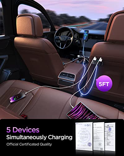 Cargador USB de coche 5 en 1 multipuerto, adaptador de carga