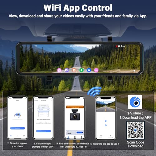 Cámara de tablero con espejo WiFi 4K, cámara de tablero de e