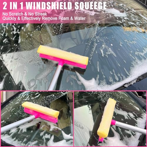 Cepillo de lavado de coche rosa de 62 pulgadas con mango lar