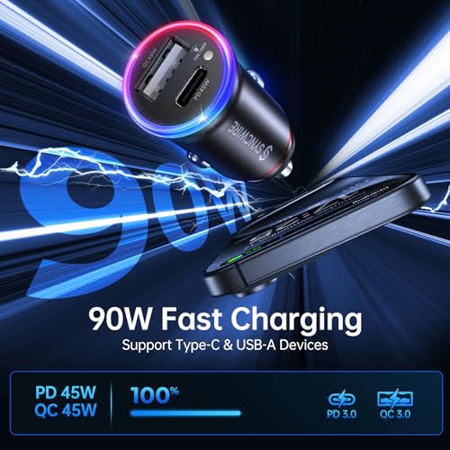 SYNCWIRE Cargador de coche USB C de 90 W [PD 45 W y QC 45 W]