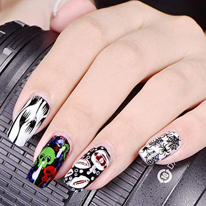 4 piezas de placas de estampado de arte de uñas de Halloween