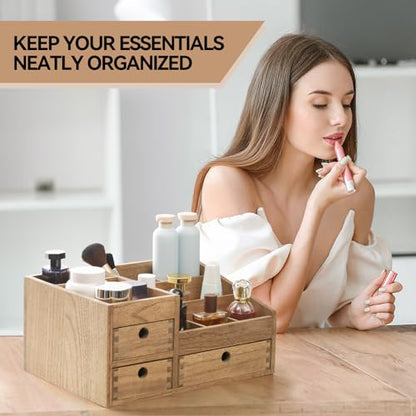 KIRIGEN Wood Makeup Organizer Storage Cabinet Tabletop Cosme