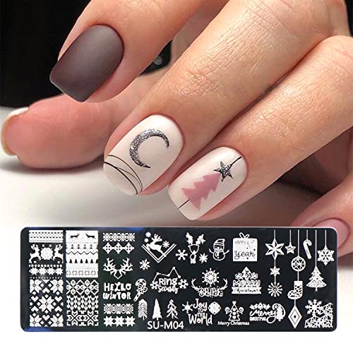 Juego de 6 plantillas de estampación de uñas de Navidad, cop
