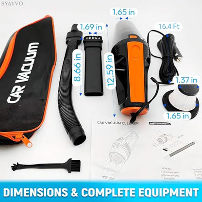 SYAYVO Aspiradora portátil para automóvil, 8000PA/100W/DC12V