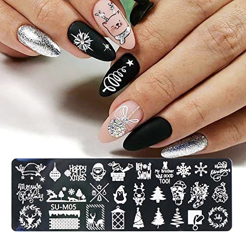 Juego de 6 plantillas de estampación de uñas de Navidad, cop