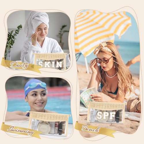 Pequeñas bolsas de maquillaje transparentes de paja bohemia