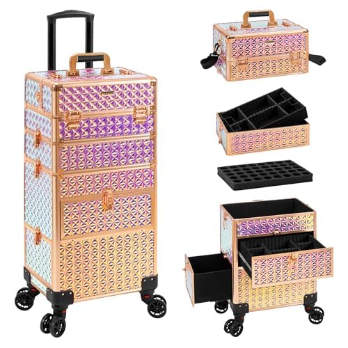 Estuche de maquillaje con ruedas 4 en 1 con cajones, carrito