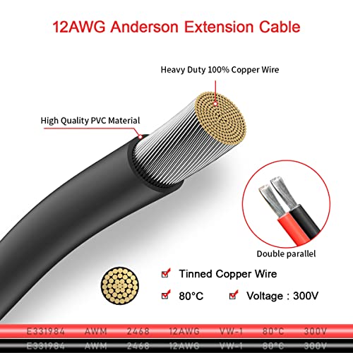 Cable de extensión Anderson de 12 AWG de 6 pies 2, 6, 10, 20
