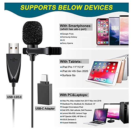 ZAFFIRO Micrófono Lavalier USB, micrófono de computadora USB