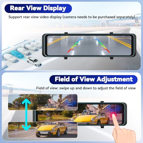 CAMECHO Cámara de espejo retrovisor 4K de 11.26 pulgadas, as