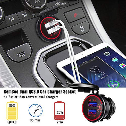 Carga rápida 3.0 Dual USB Cargador de Coche Enchufe con Inte
