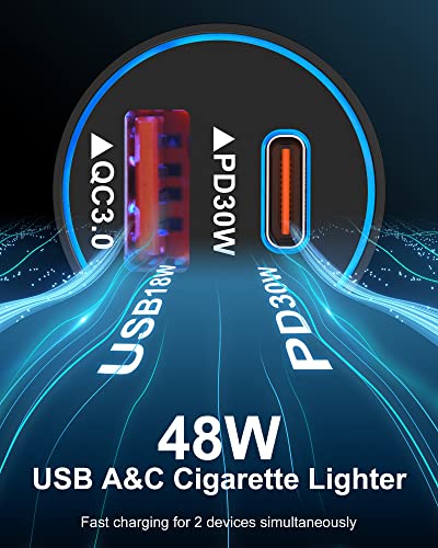 Toma USB de 12 voltios, 30 W + 18 W, cargador de coche USB C