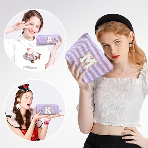 YOOLIFE Bolsa de maquillaje con inicial de 3 unidades, bolsa
