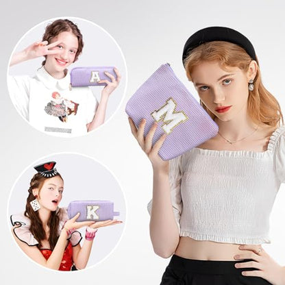 YOOLIFE Bolsa de maquillaje con inicial de 3 unidades, bolsa